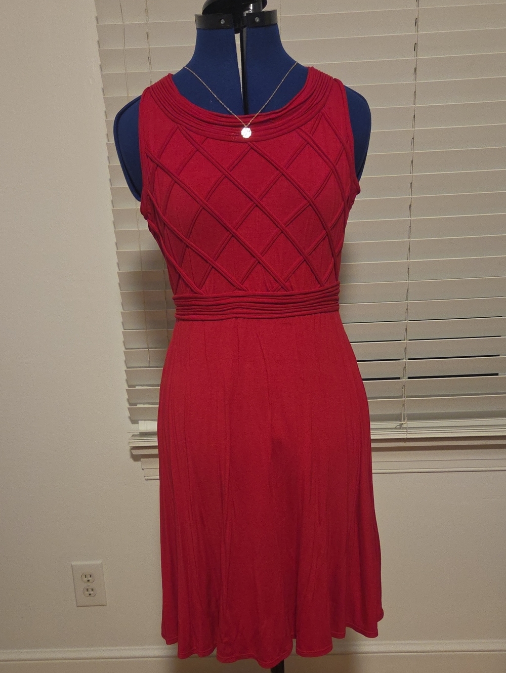 Sophie Max Red Sleeveless A-Line Dress with Textured Bodice